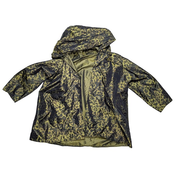 Guillaume Jackets & Blazers - Guillaume 2XL Green Leopard Print Reversible Raincoat Metallic Oversized Hood